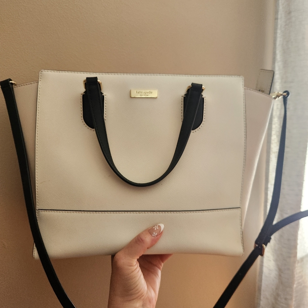 Kate Spade Cream and Black Satchel with Timeless Design